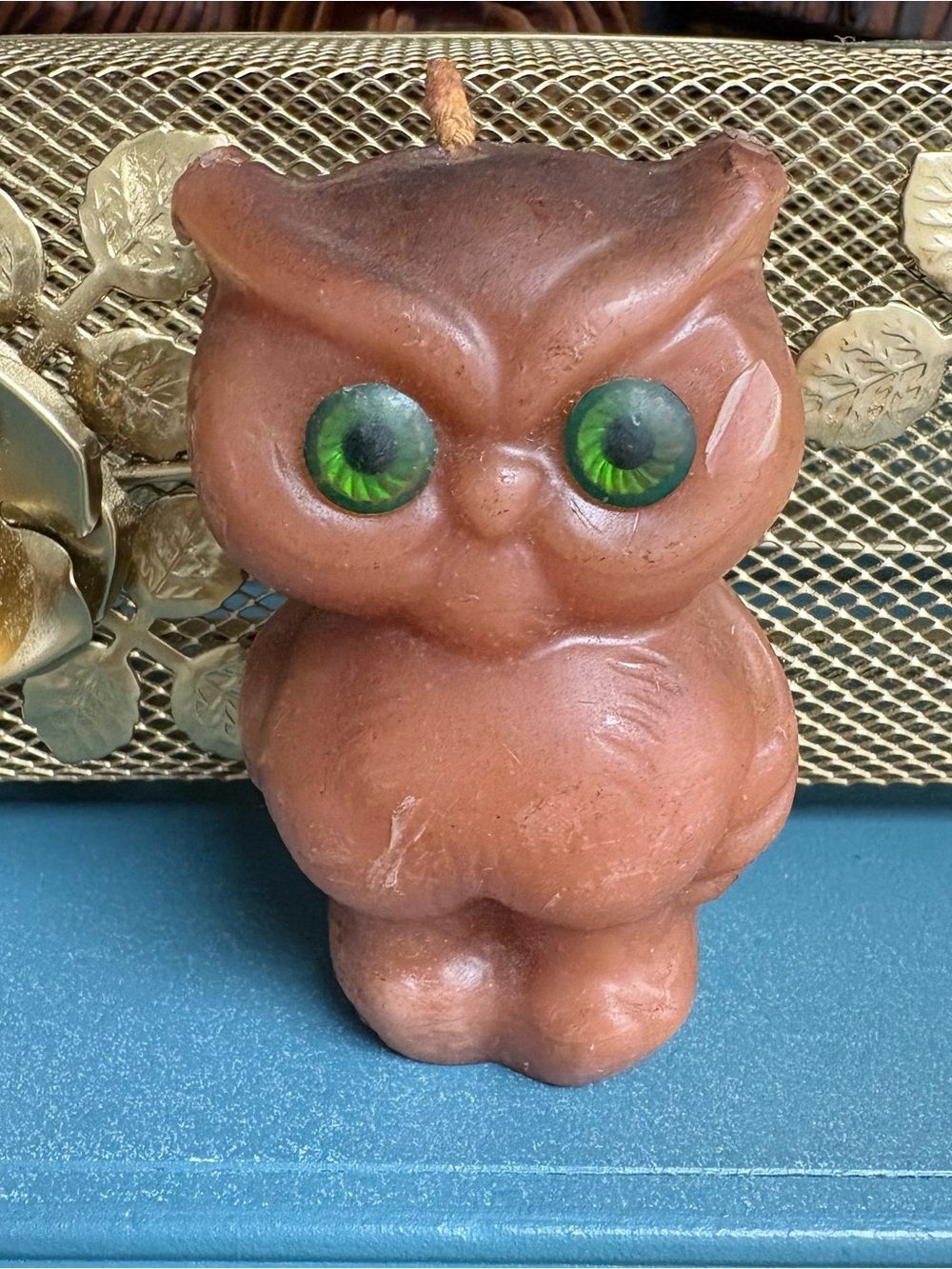 Vintage 70’s Brown Owl Candle with Green Eyes
